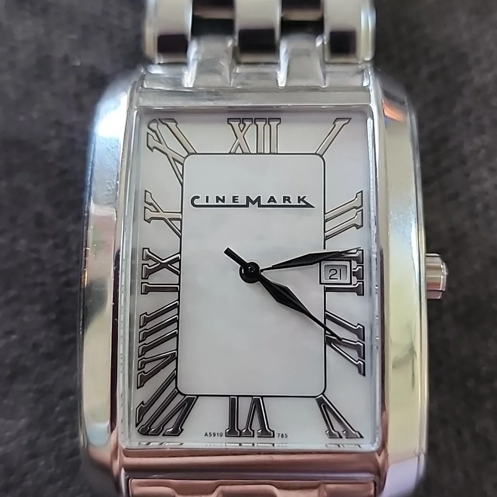 Large Cinemark Quartz Date Stainless Mother of Pearl Men's Watch